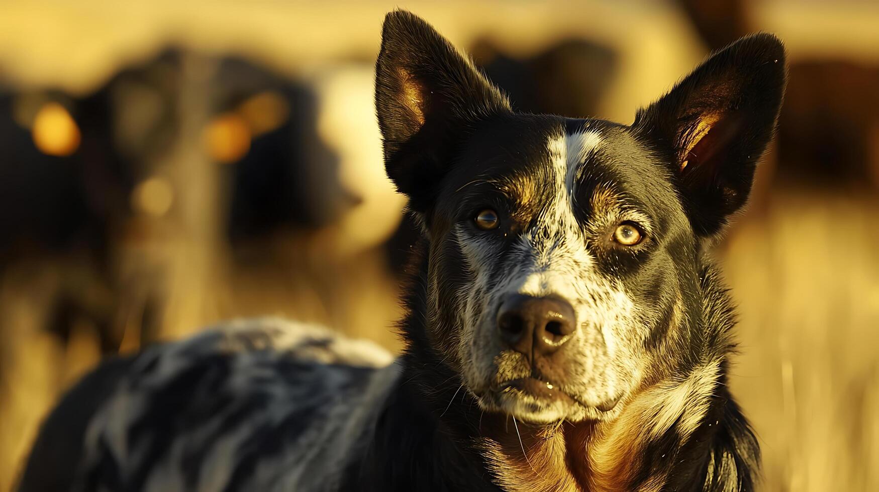 Loyal Companion Close Up of a Cattle Dog in Golden Hour Light. photo