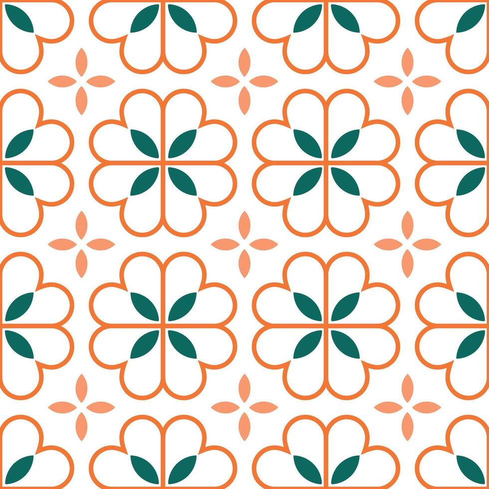 Seamless pattern with decorative flowers in orange and green colors. vector