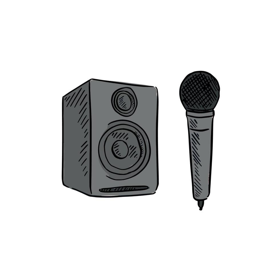 A speaker and microphone illustration in grey colour. vector