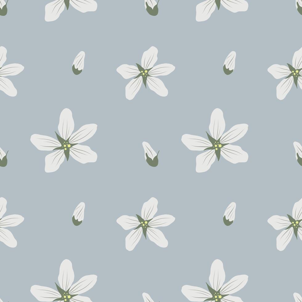 Seamless floral pattern with white flowers on a grey background. Floral repeat for packaging and fabric vector