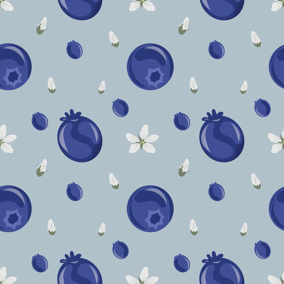 Seamless Juneberry pattern with white flowers on a blue background, Shadberry floral repeat for fabric and packaging vector