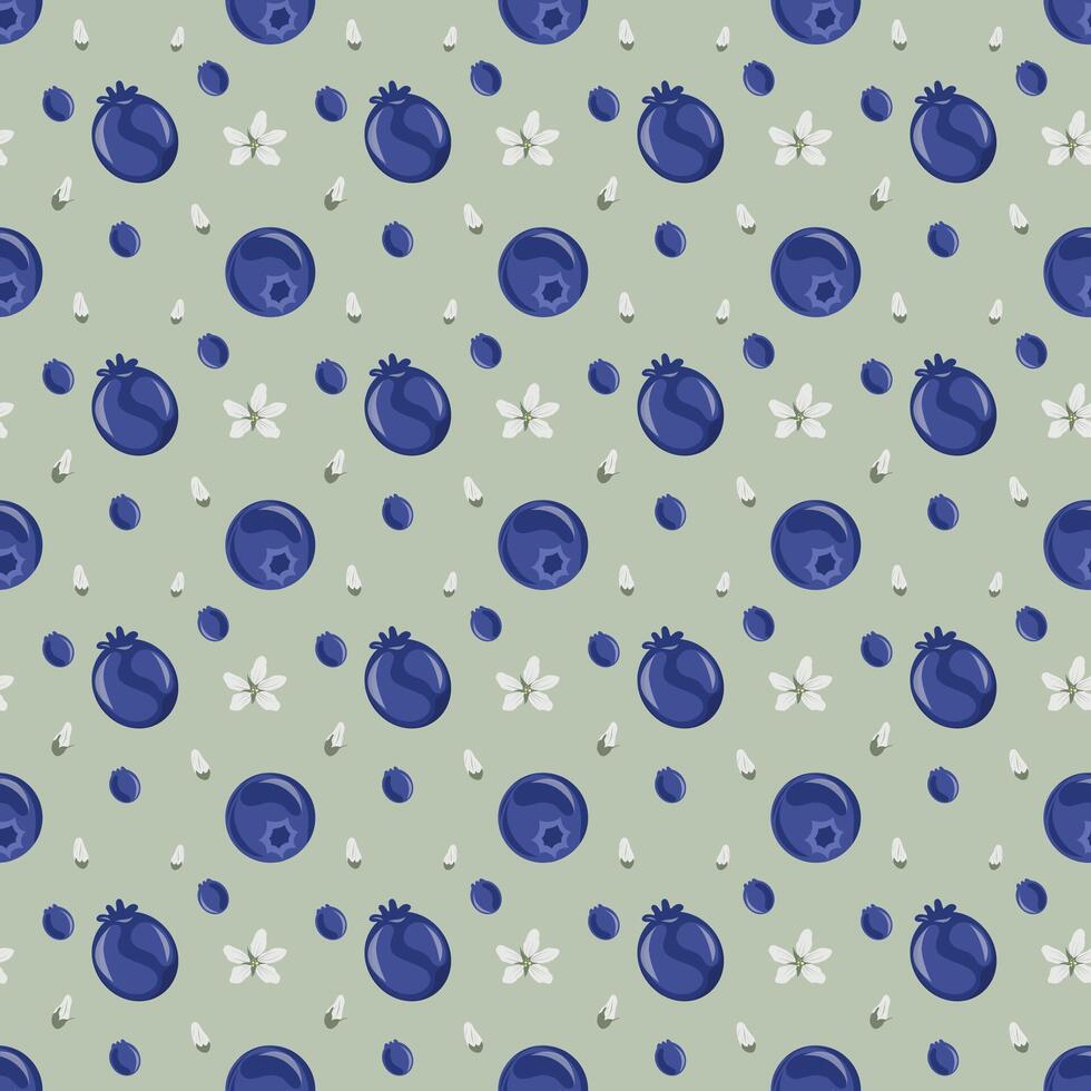 Seamless Juneberry pattern with white flowers on a green background, Shadberry floral repeat for packaging and fabric vector