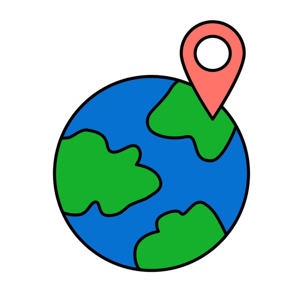 Globe icon with a location pin, commonly used to symbolize. Global location or mapping. vector