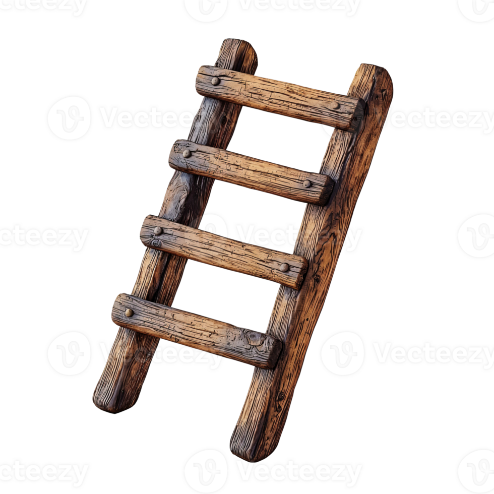 tall wooden ladder with natural texture on Transparent Background png