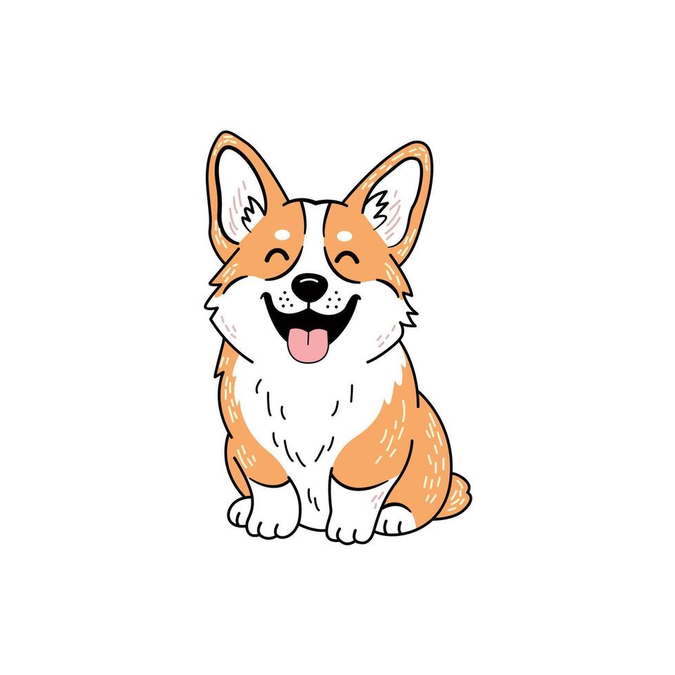 Cute and Happy Corgi Dog Illustration with Big Smile and Fluffy Fur vector