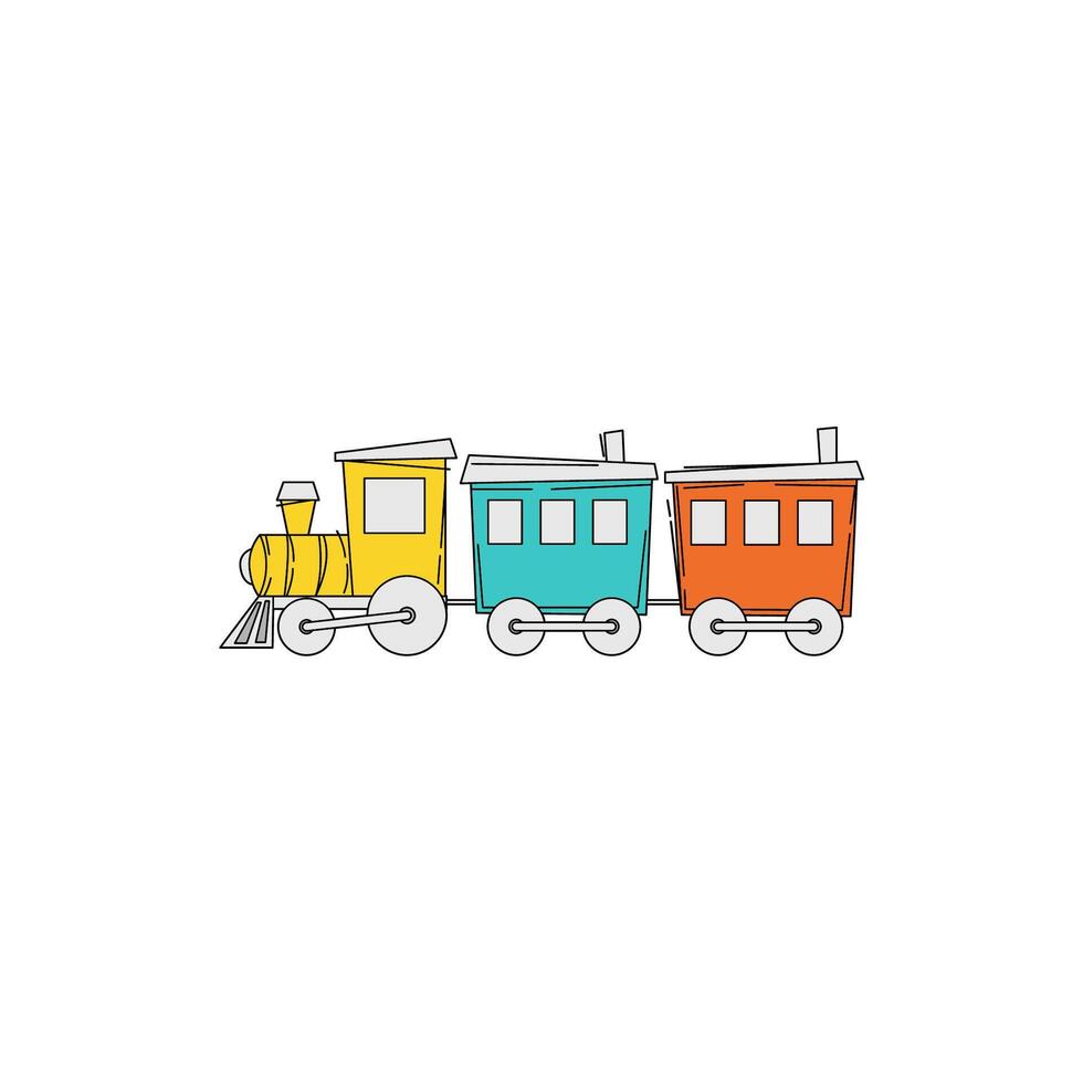 Colorful Cartoon Train With Engine and Two Carriages on White Background vector