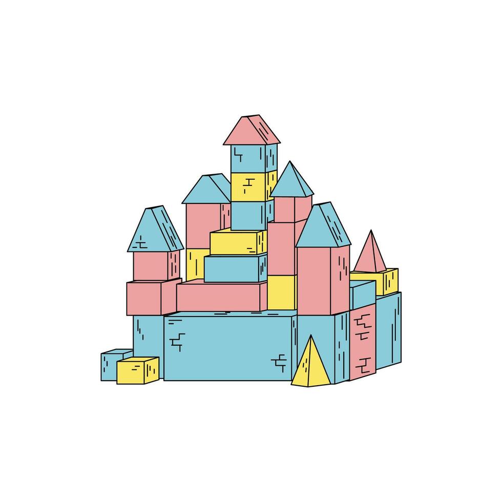 Colorful geometric building blocks for imaginative play and learning vector