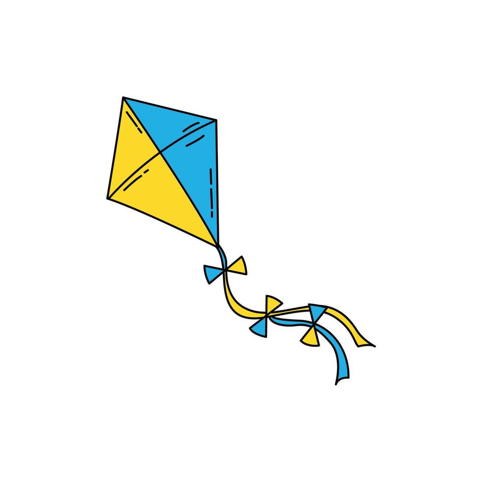 Colorful Kite Flying Against Clear Blue Sky in Bright Daylight vector