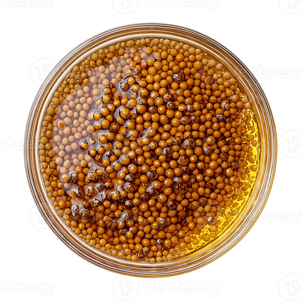mustard seeds in jar, top view. png