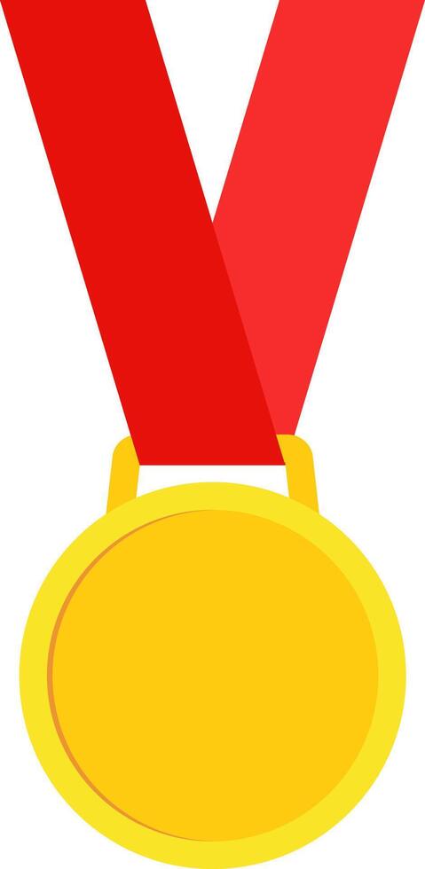 Blank gold medal with red ribbon. vector
