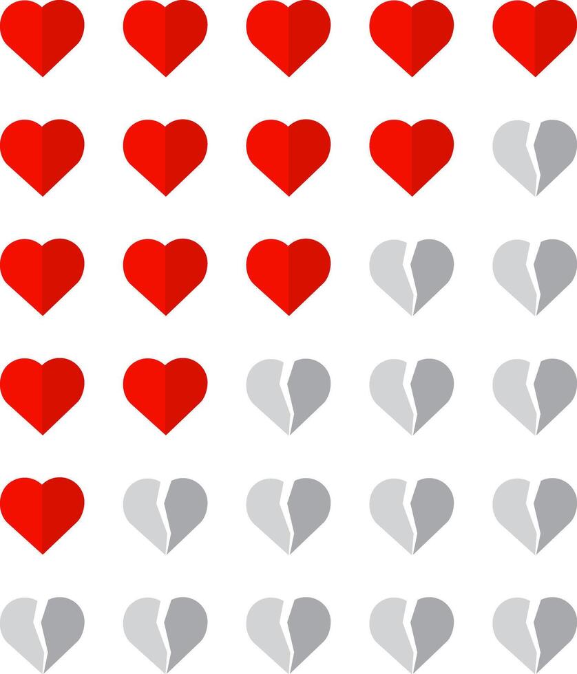 Review rating scale with images of broken hearts. vector