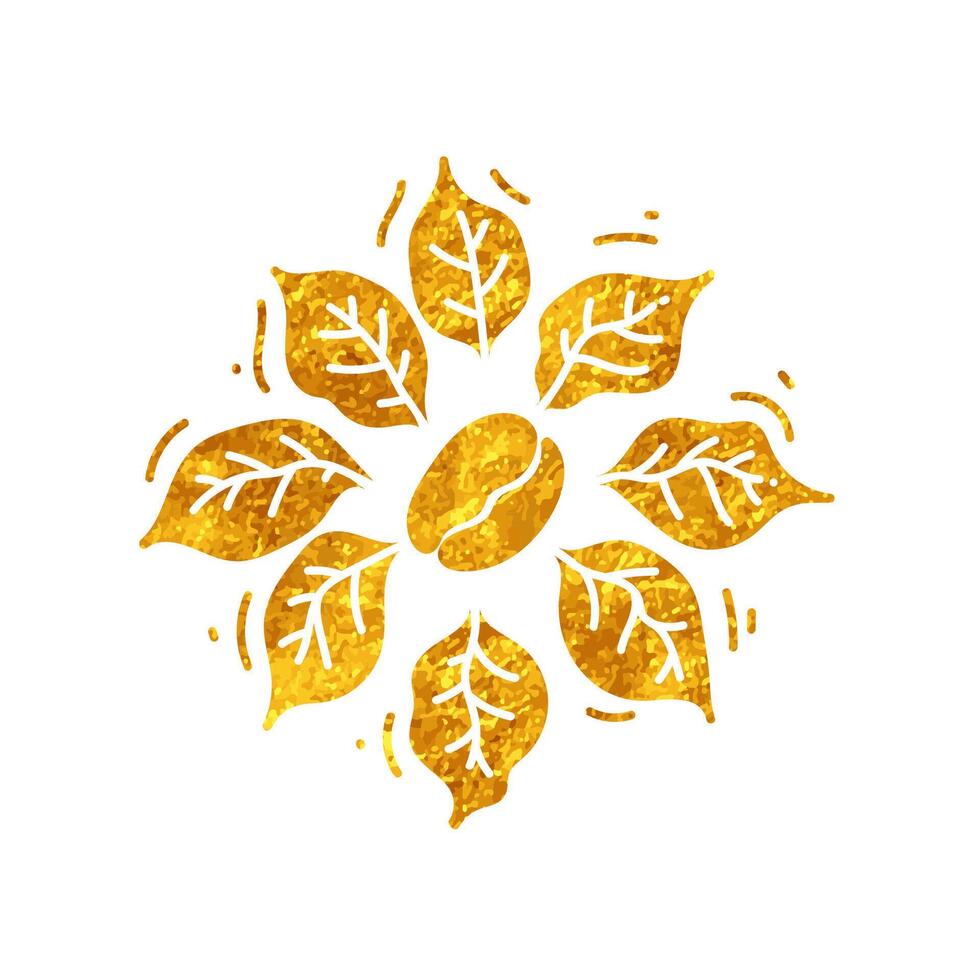 Coffee bean and leaves in realistic gold color style vector