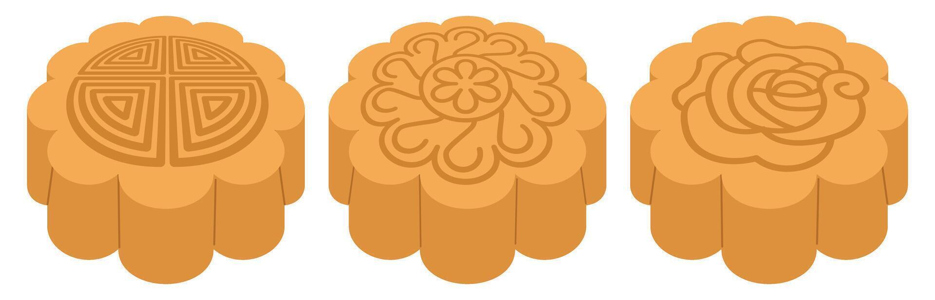 Mooncakes collection, isolated flat illustration. Traditional holiday food vector
