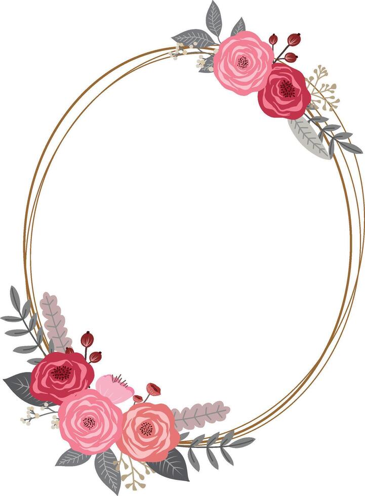 Romantic Flower Border with Golden Outline for Invitations vector