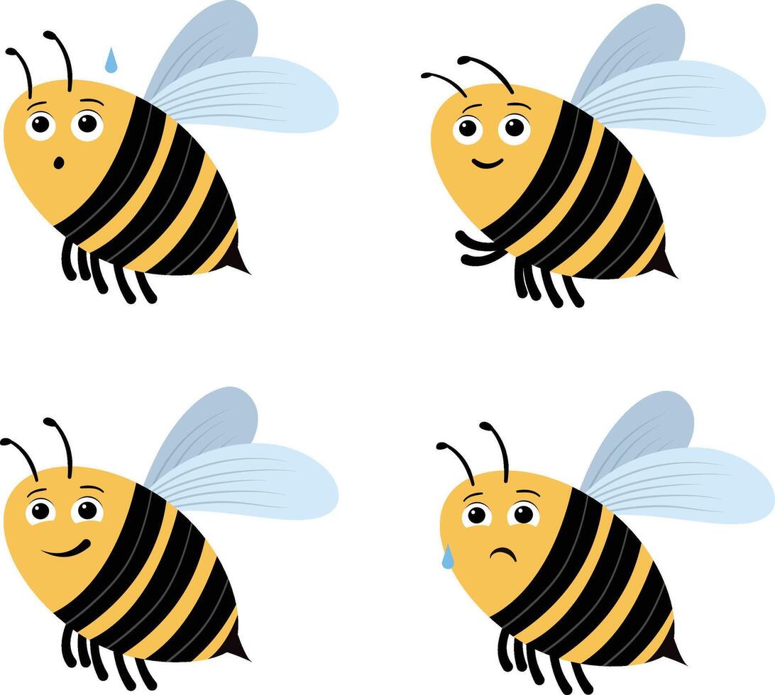 Cute Bee Set with Various Emotions Happy Sad Excited Disappointed vector