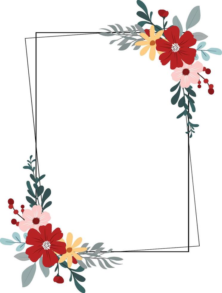 Blush Pink and Red Wildflower Frame for Romantic Cards and Wedding Invitations vector
