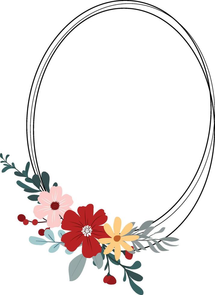 Boho Wildflower Floral Frame in Pink and Red for Wedding and Greeting Cards vector