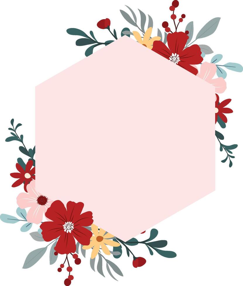 Elegant Wildflower Pink and Red Floral Frame for Invitations and Card Designs vector