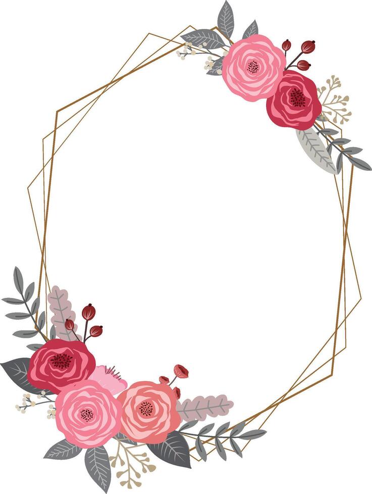 Elegant Floral Frame with Golden Line for Wedding Invitations vector