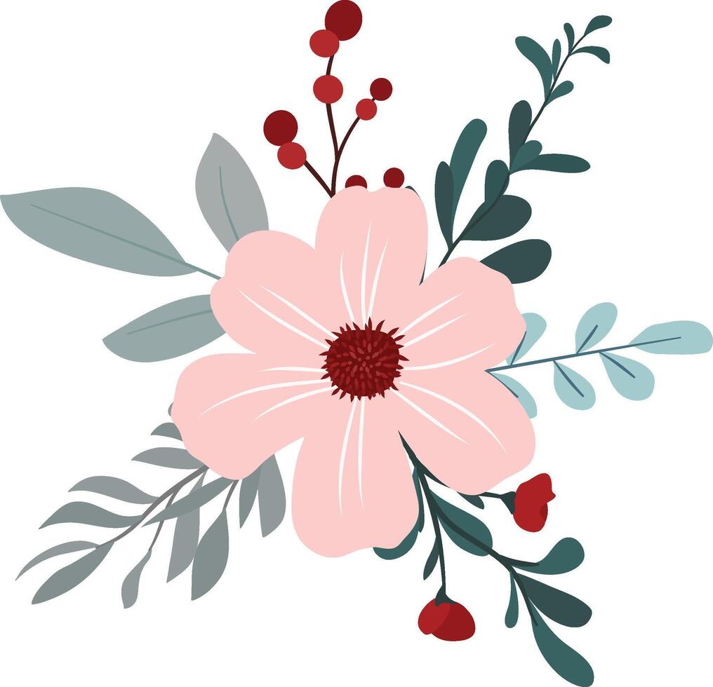 Pink and Red Rustic Wildflower Bouquet Clipart for Wedding and Greeting Card Decorations vector