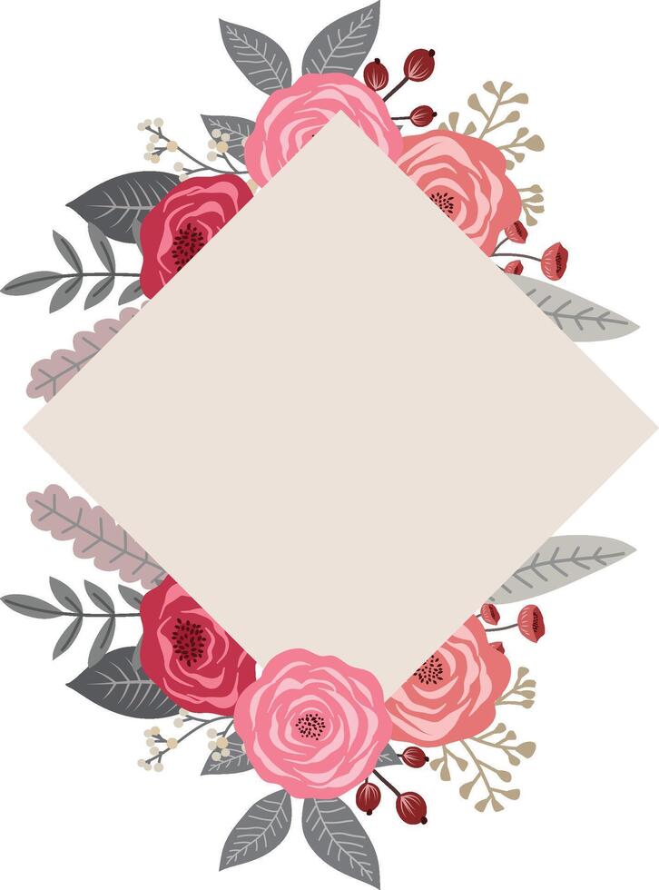 Romantic Rose Wreath and Border for Wedding Invitations vector