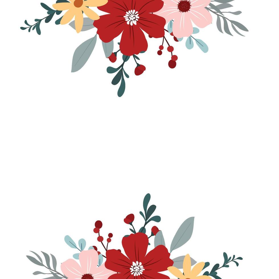 Botanical Wildflower Frame in Blush and Scarlet for Elegant Wedding Decor vector