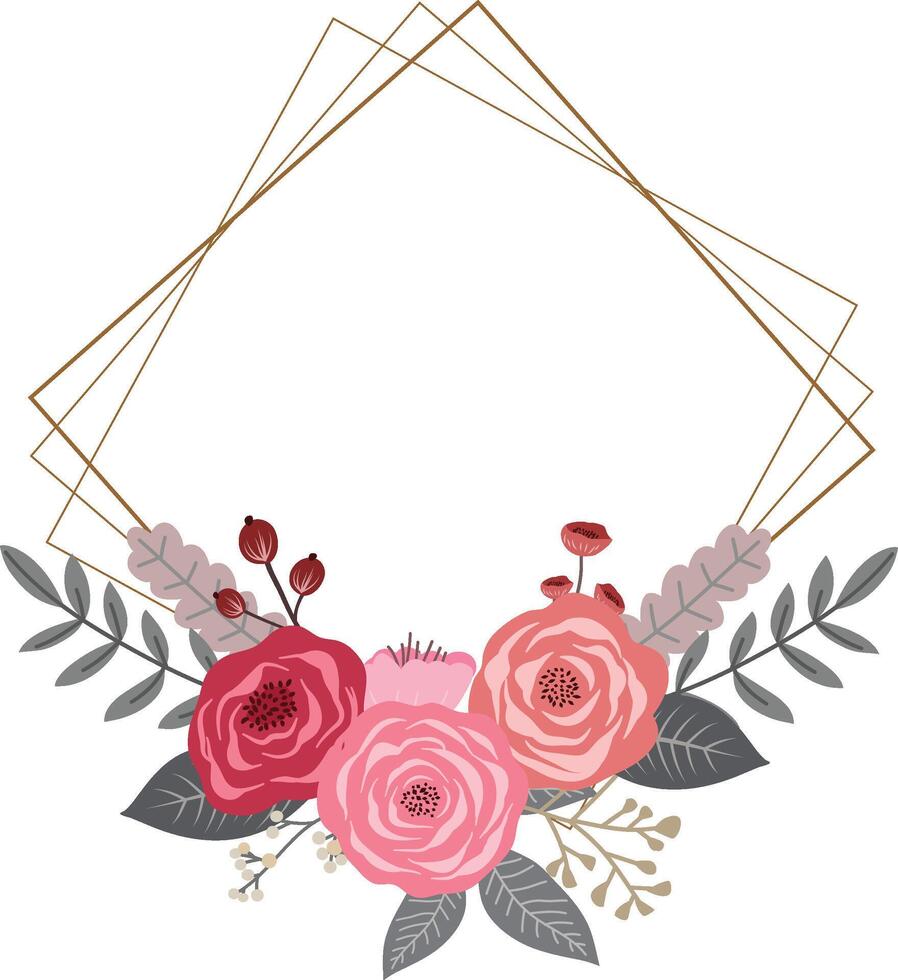 Delicate Flower Frame with Golden Border for Elegant Invitations vector