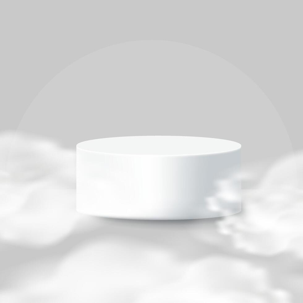 Minimal White Podium with Soft Fog on Light Background vector