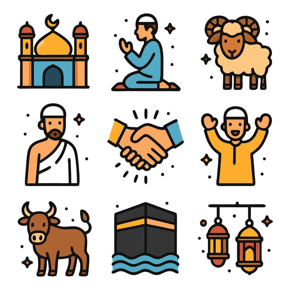 2d icon pack with hajj theme vector