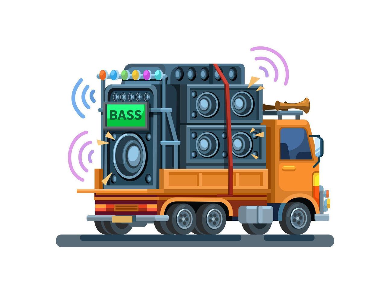 Sound Horeg Aka Mobile Sound Speaker Truck Cartoon Illustration vector