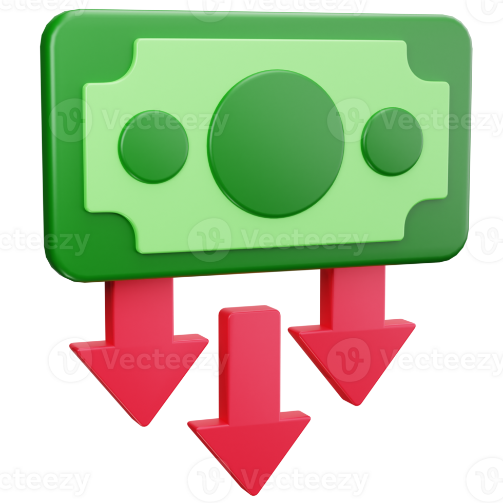 3D Icon Money Decrease Red Arrow png