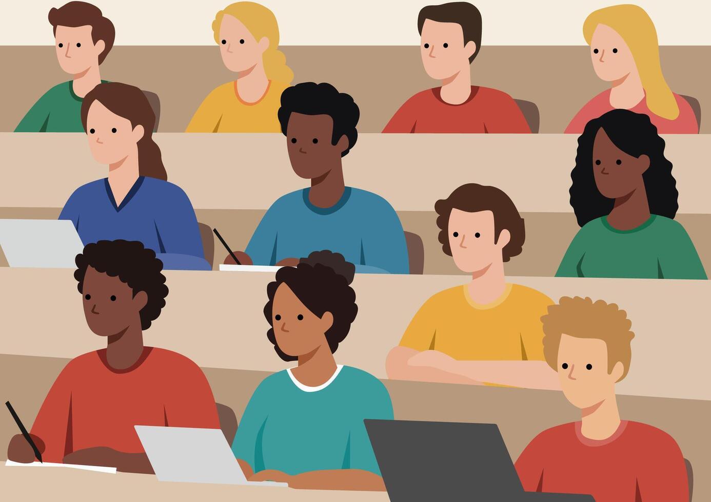 Students study in a university classroom vector