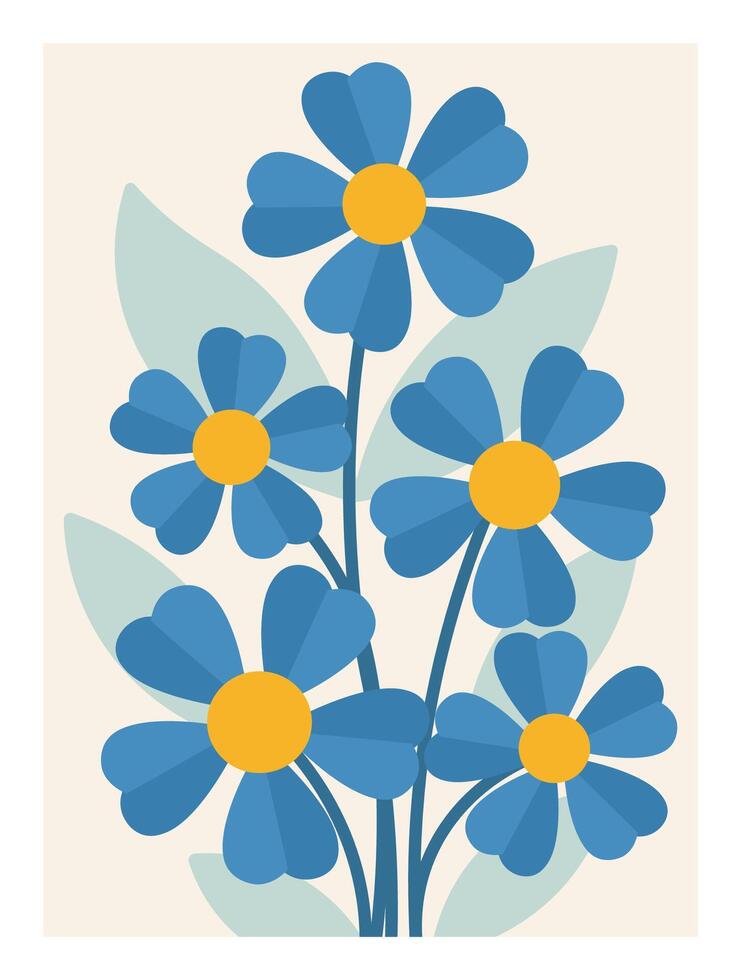 Trendy botanical wall art, Artistic flower composition in retro color palette vector