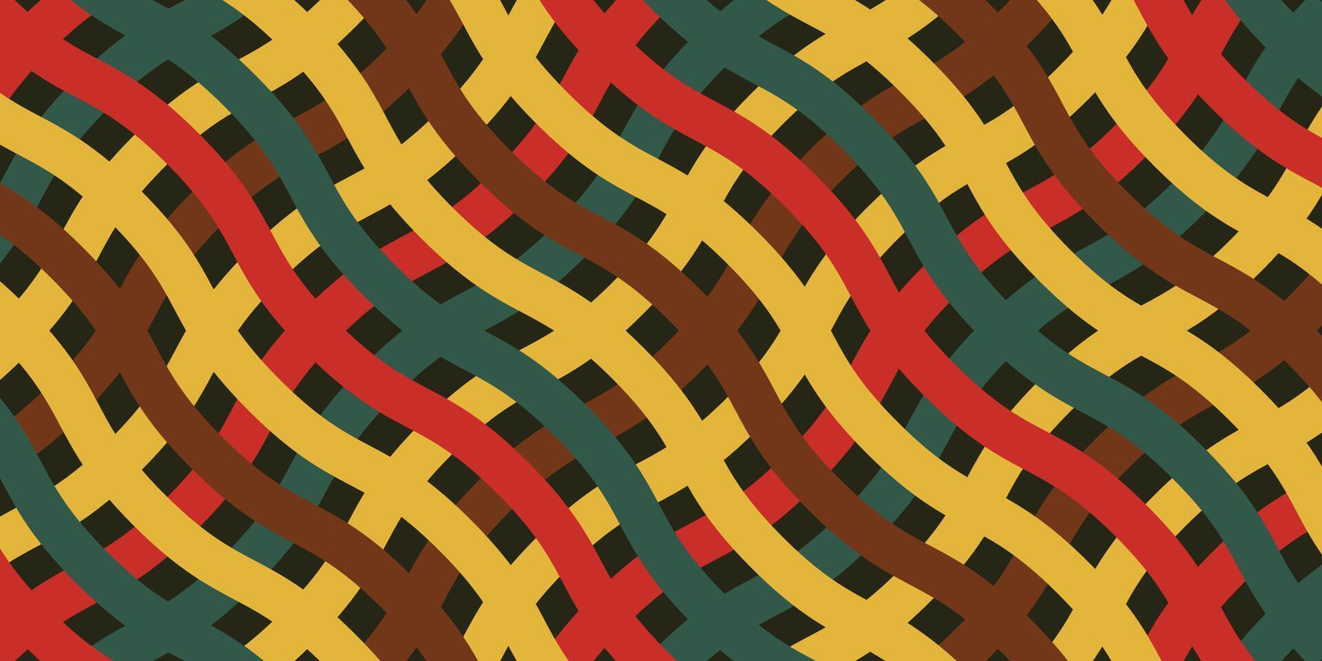 Bold 70s abstract background with colorful wavy lines vector