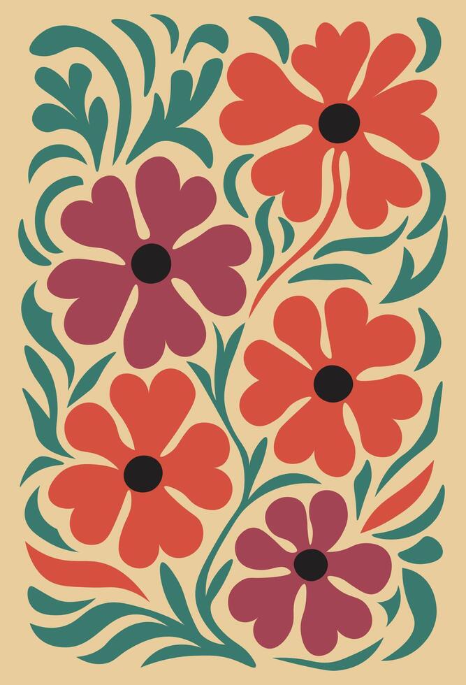 Vintage botanical print inspired by 60s mod style vector
