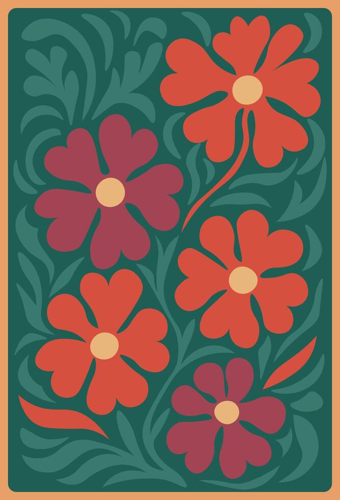 Aesthetic retro flower art for boho home decor vector