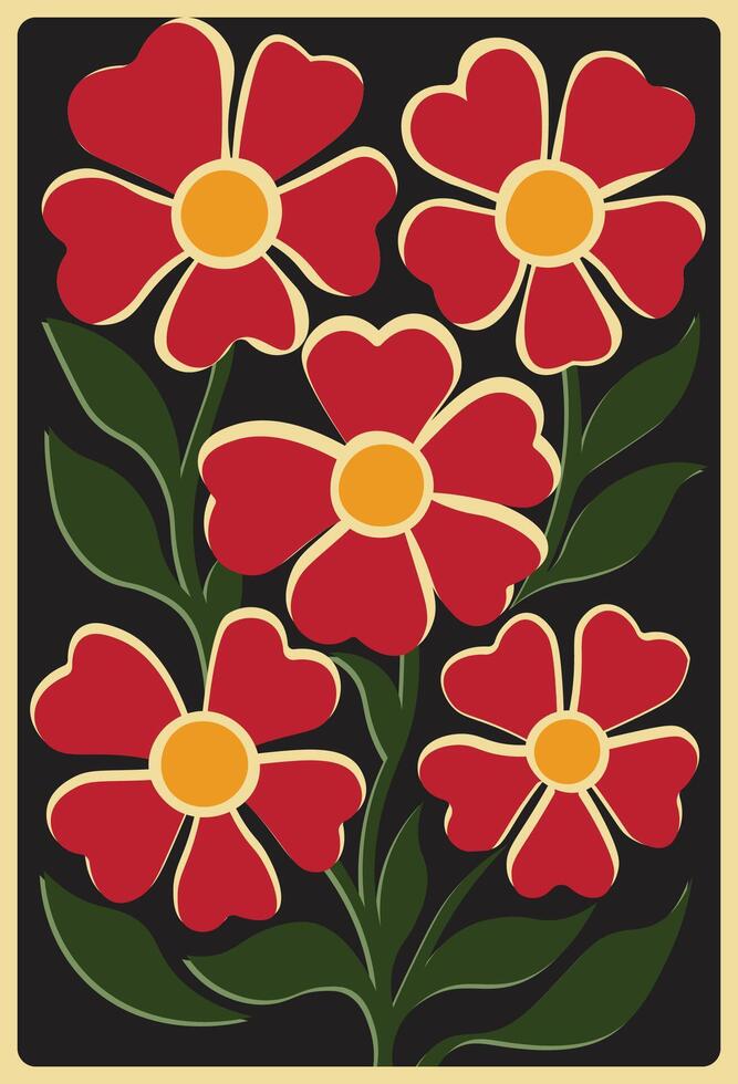 Bold 70s flower wall design for stylish interiors vector