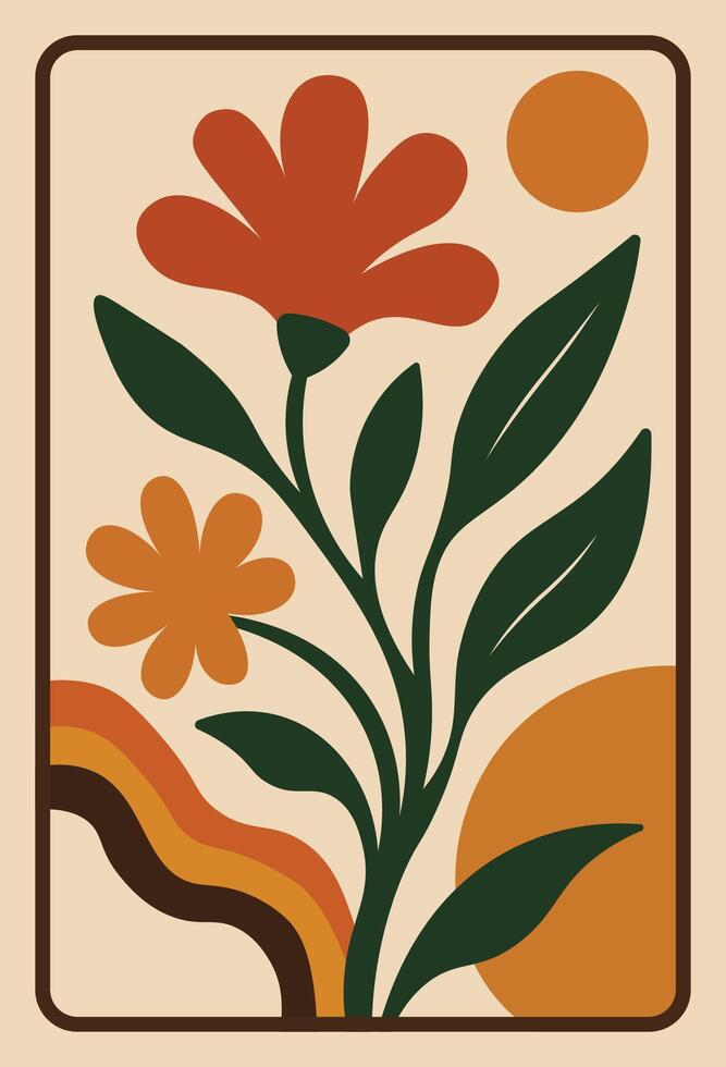 60s style floral artwork with funky wildflowers vector