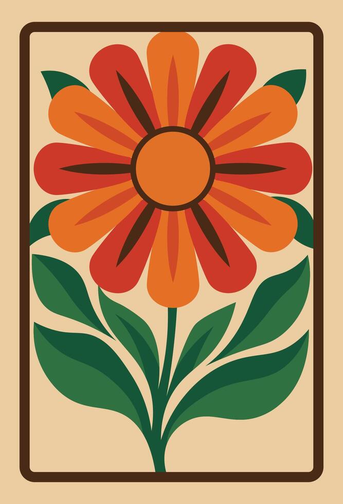 1960s retro style trendy botanical wall art with floral design, Abstract flower poster vector