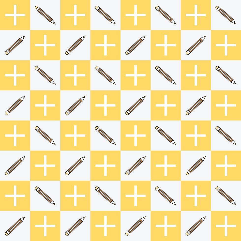Educational Yellow and White Seamless Pattern with Pencil and Math Symbols vector
