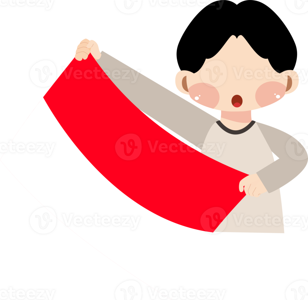 Cartoon Boy Proudly Holding the Indonesian Flag with Passionate Expression png