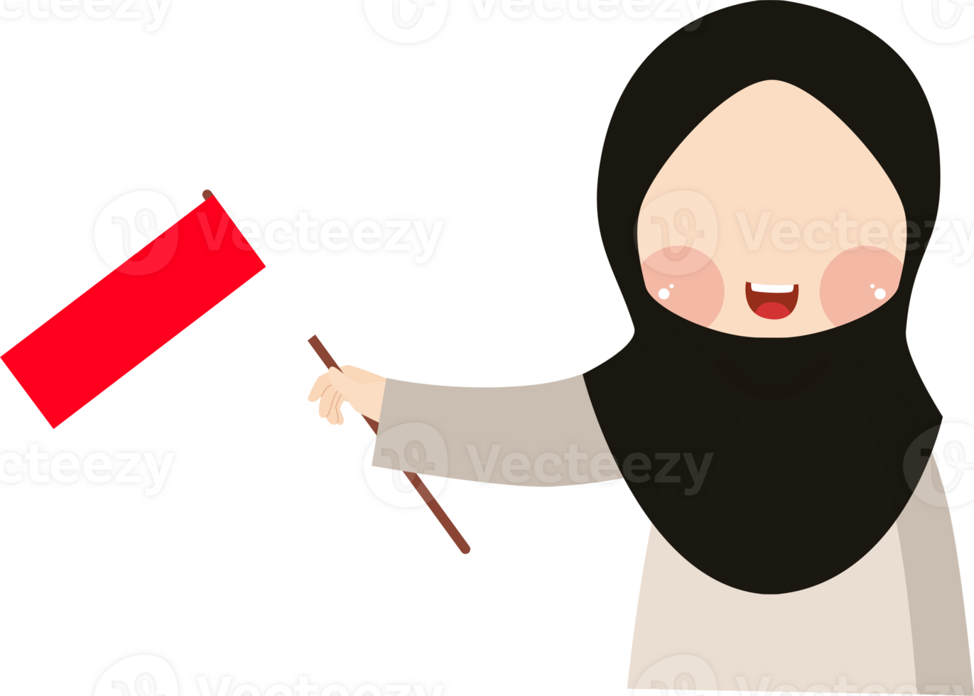 Smiling Muslim Girl Holding an Indonesian Flag with Pride png