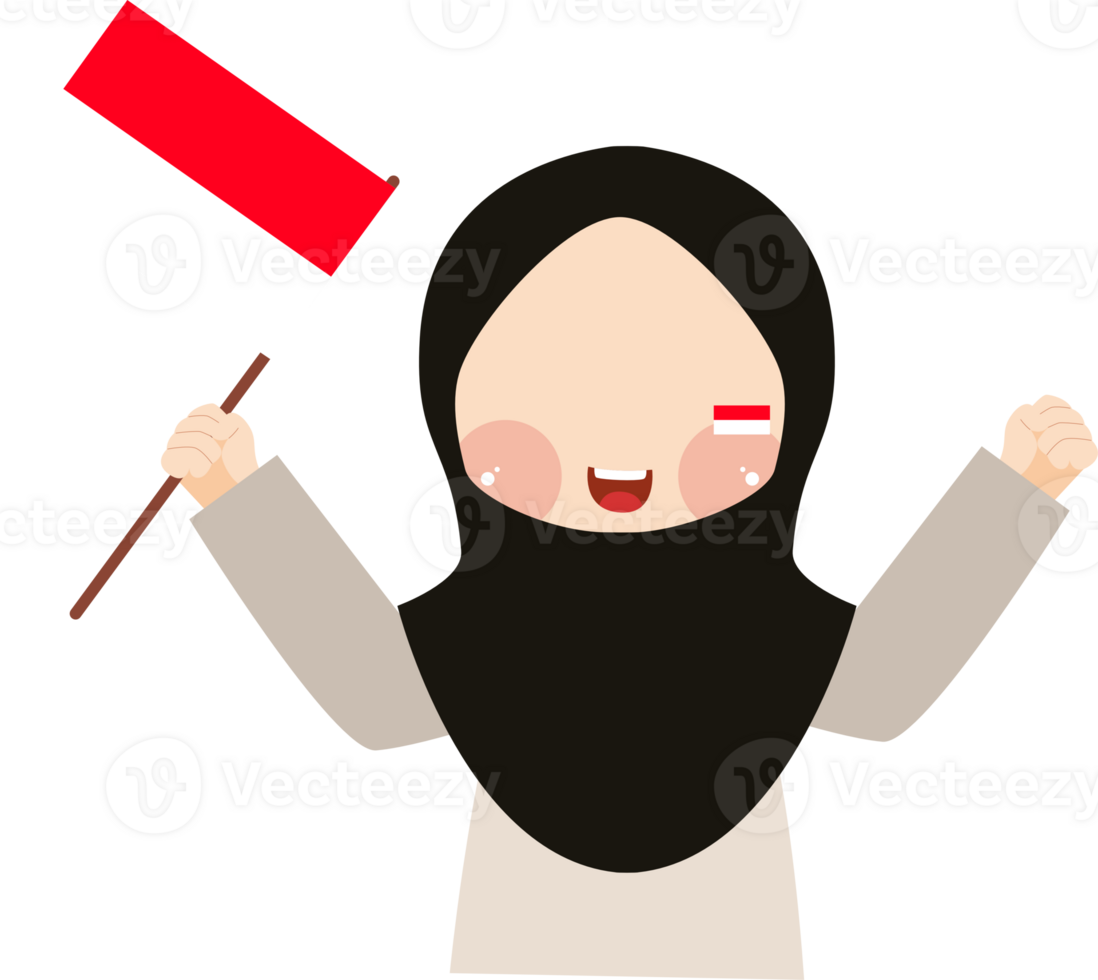 Happy Muslim Girl Celebrating with Indonesian Flag and Face Paint png