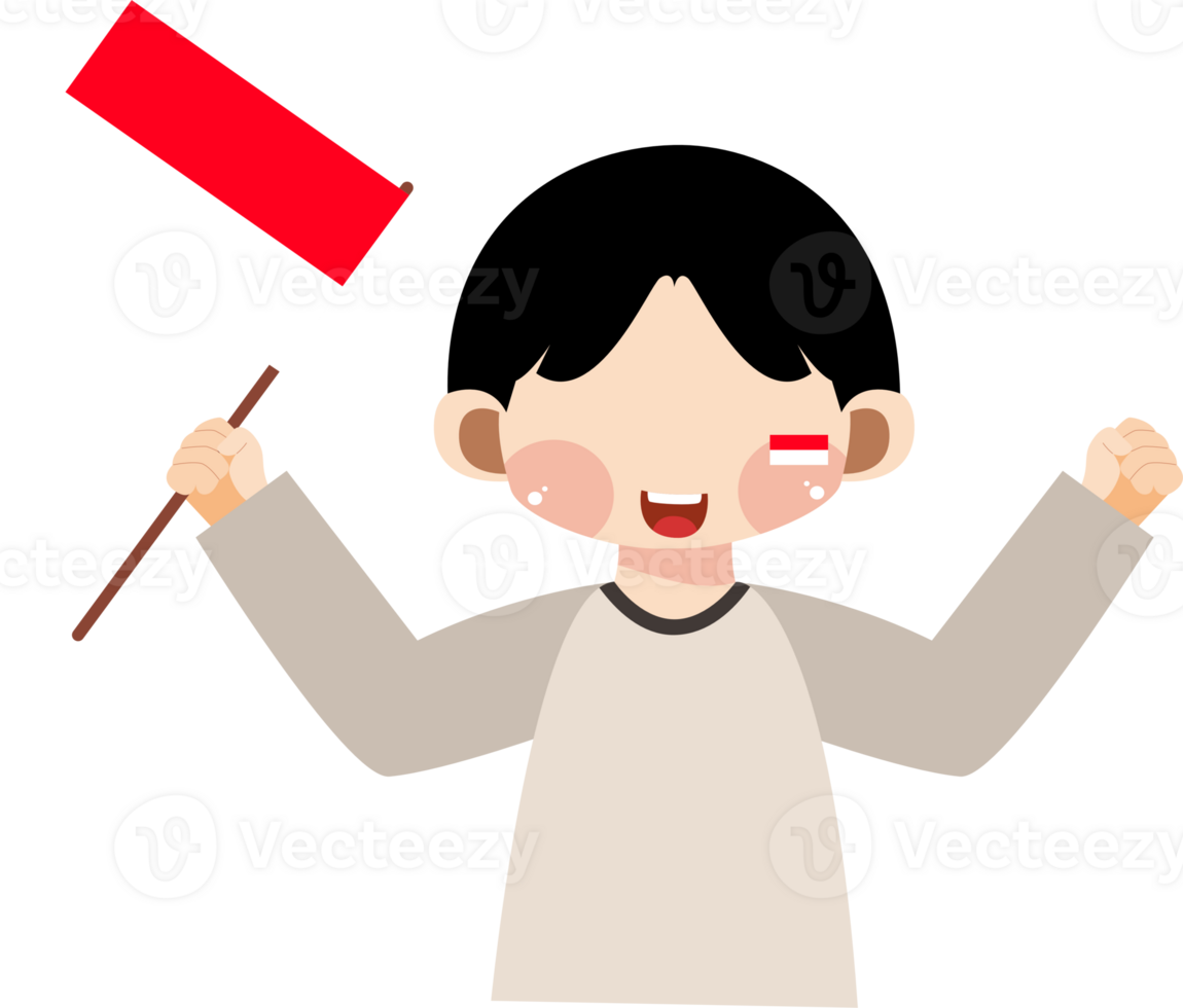 Happy Indonesian Boy Celebrating Independence Day with National Flag png