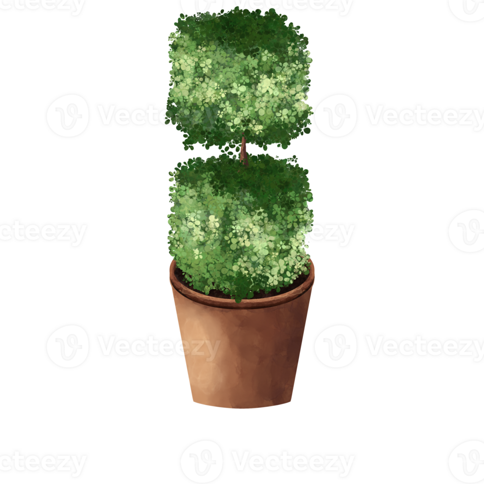 Watercolor Double-Cube Topiary in Terracotta Pot png