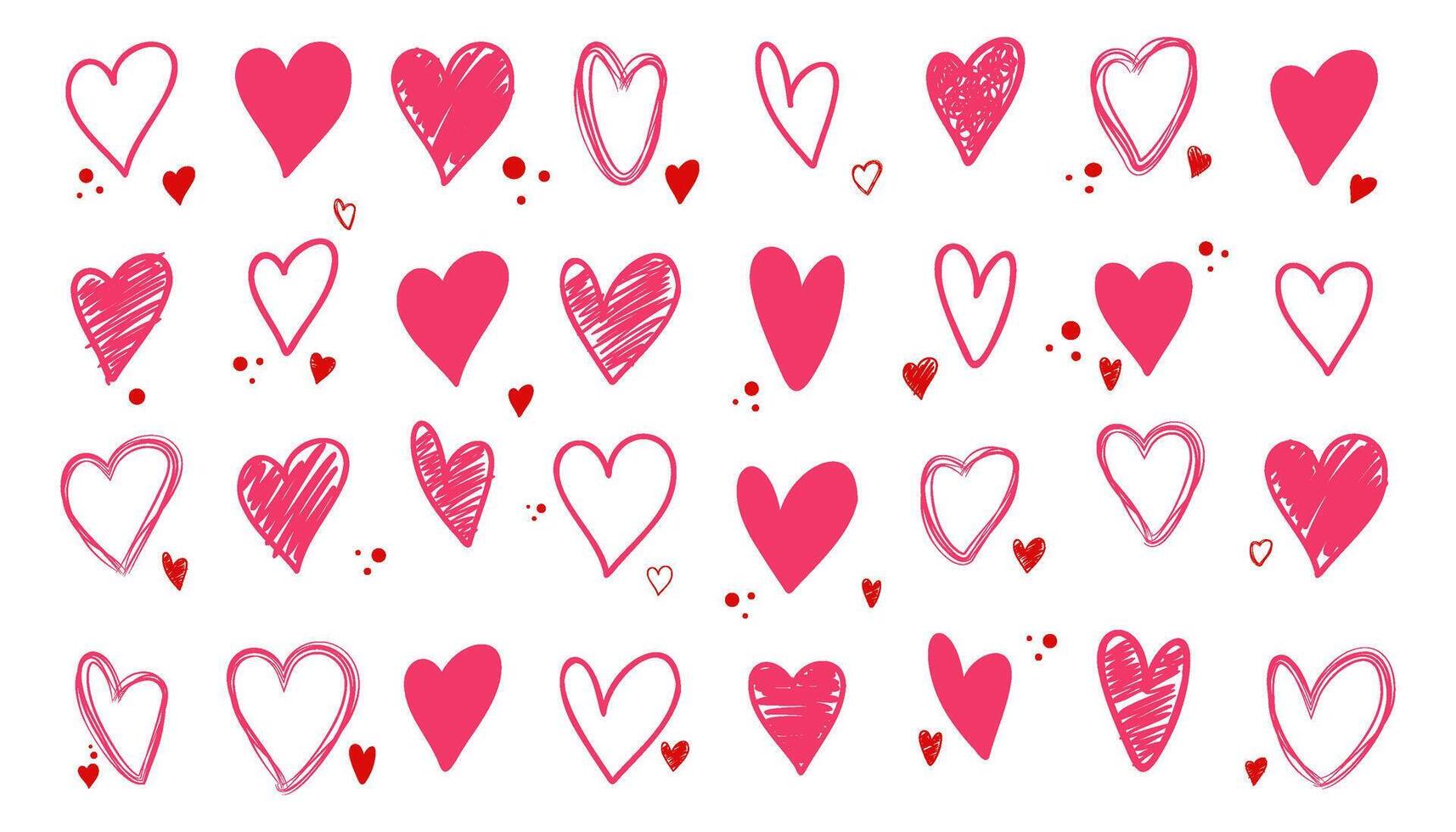 Set of hearts icon, heart drawn hand - stock vector