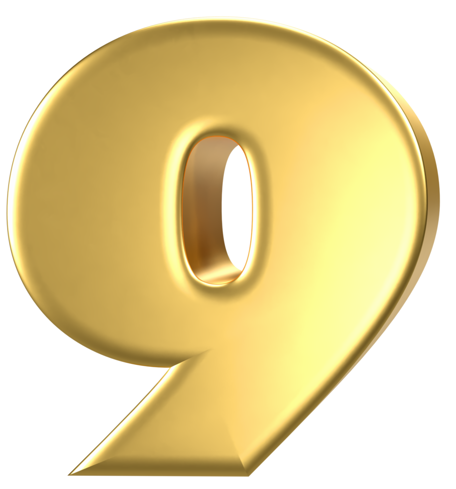 3d golden number 9 png