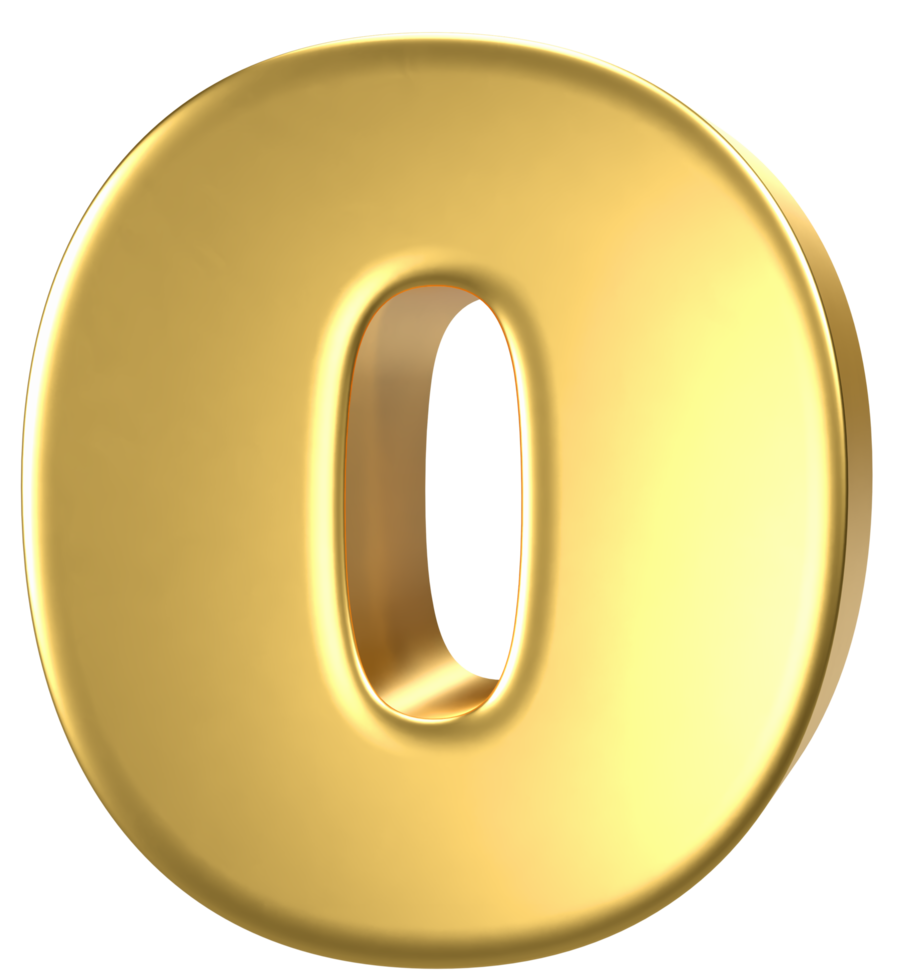 3d golden number 0 png
