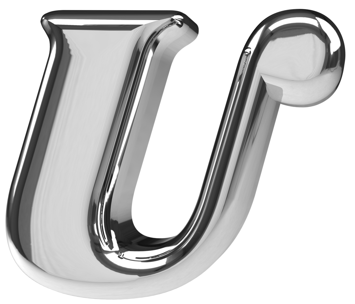 3D silver chrome letter U png