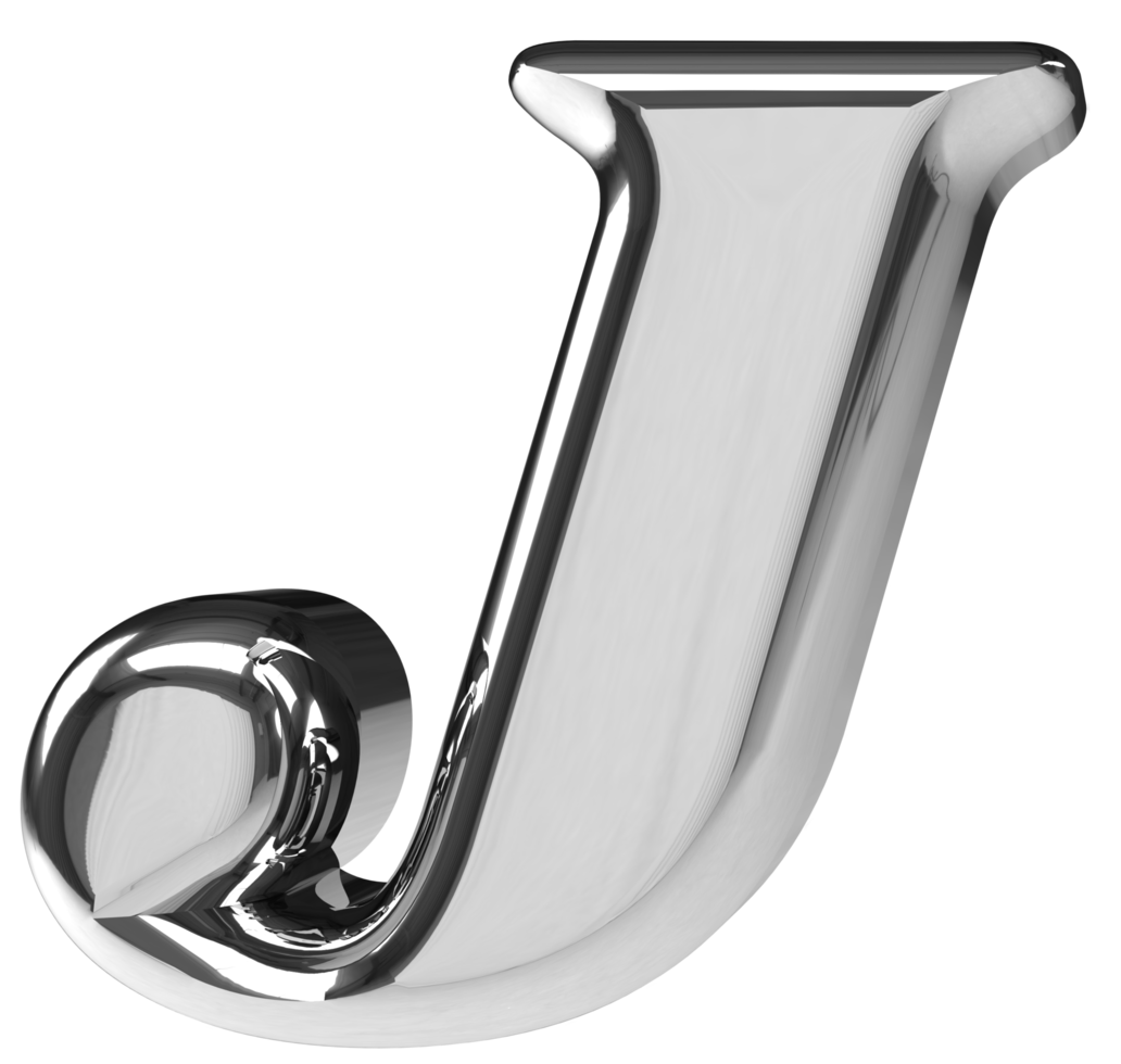 3d prata cromada carta j png